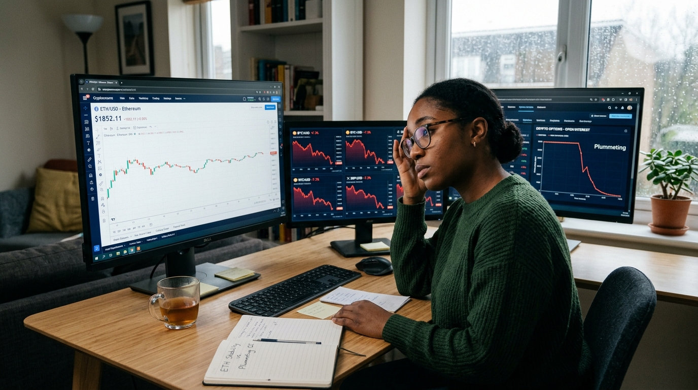 Ethereum Holds Relative Stability While Broader Crypto Momentum Sours and Options Open Interest Plummets