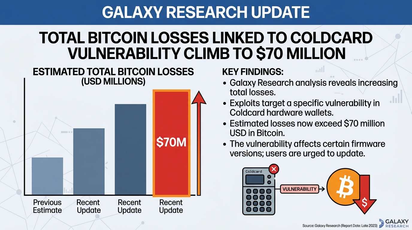 Galaxy Research Reveals Total Bitcoin Losses Linked to Coldcard Hardware Vulnerability Have Climbed to $70 Million