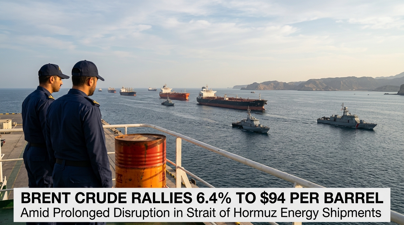 Brent Crude Rallies 6.4% to $94 Per Barrel Amid Prolonged Disruption in Strait of Hormuz Energy Shipments