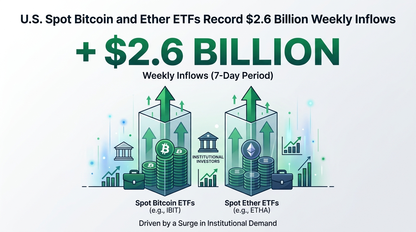 U.S. Spot Bitcoin and Ether ETFs Record $2.6 Billion Weekly Inflows Amid Surge in Institutional Demand